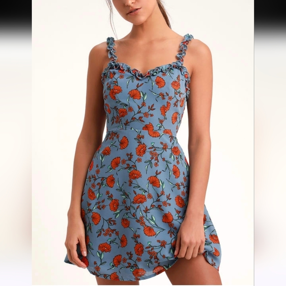 Lulus Flower Moves Light Blue Floral Print Skater Dress